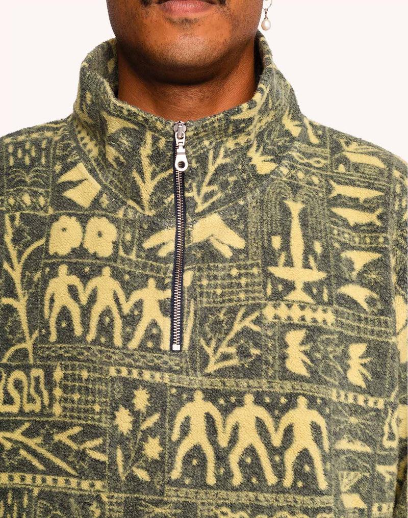 OLOW Bangor Kobling Quarter-Zip in Blau-Gelb – Detailansicht Stehkragen und YKK-Reißverschluss